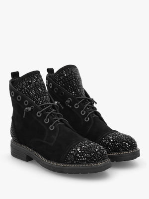 Angel Black Suede Diamante Embellished Ankle Boots