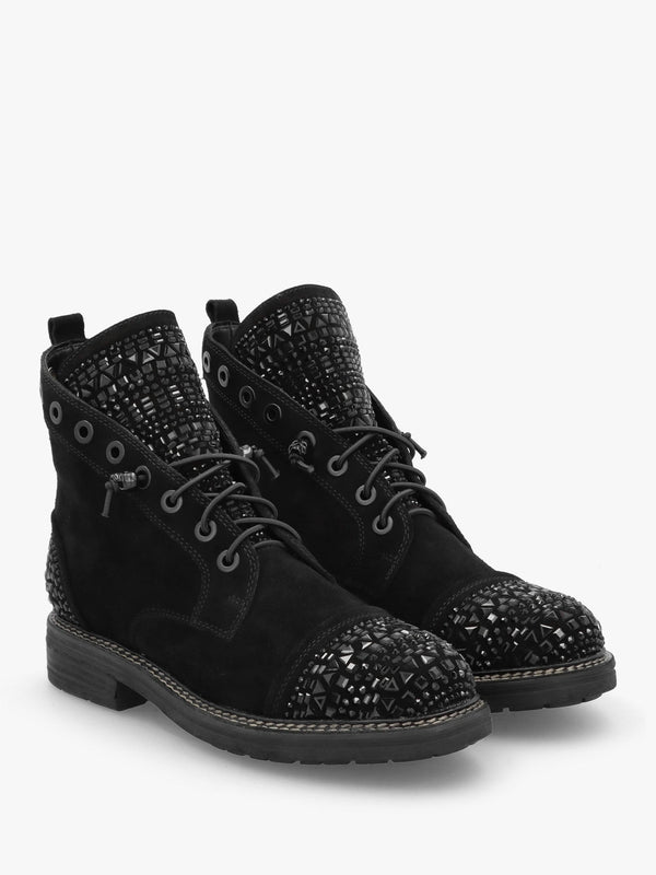 Angel Black Suede Diamante Embellished Ankle Boots
