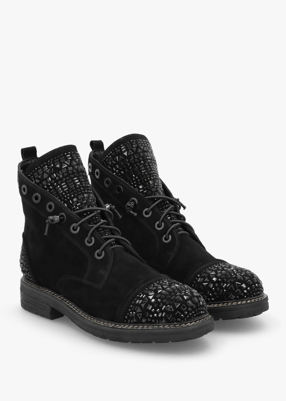 Angel Black Suede Diamante Embellished Ankle Boots