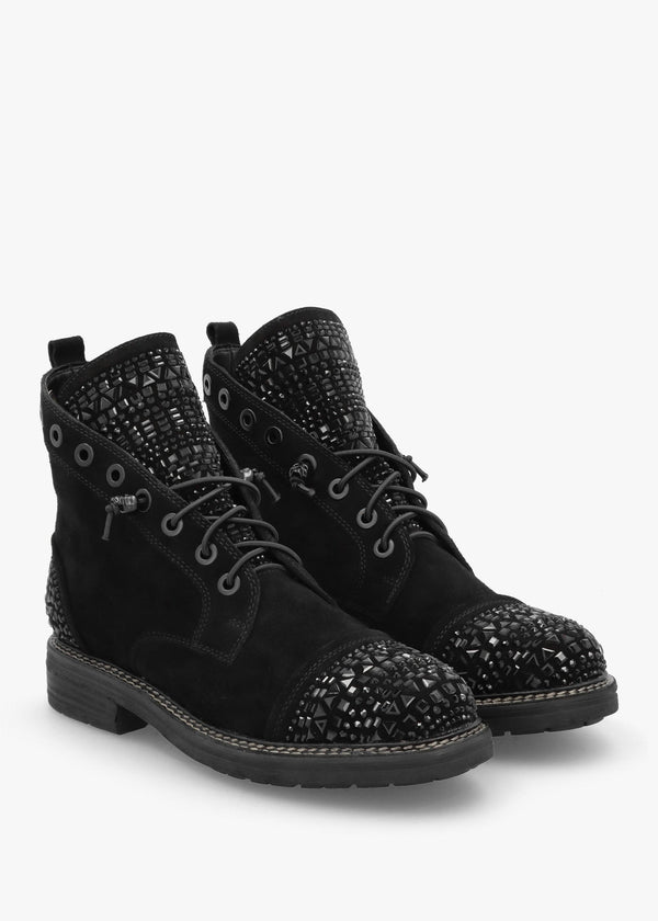 Angel Black Suede Diamante Embellished Ankle Boots