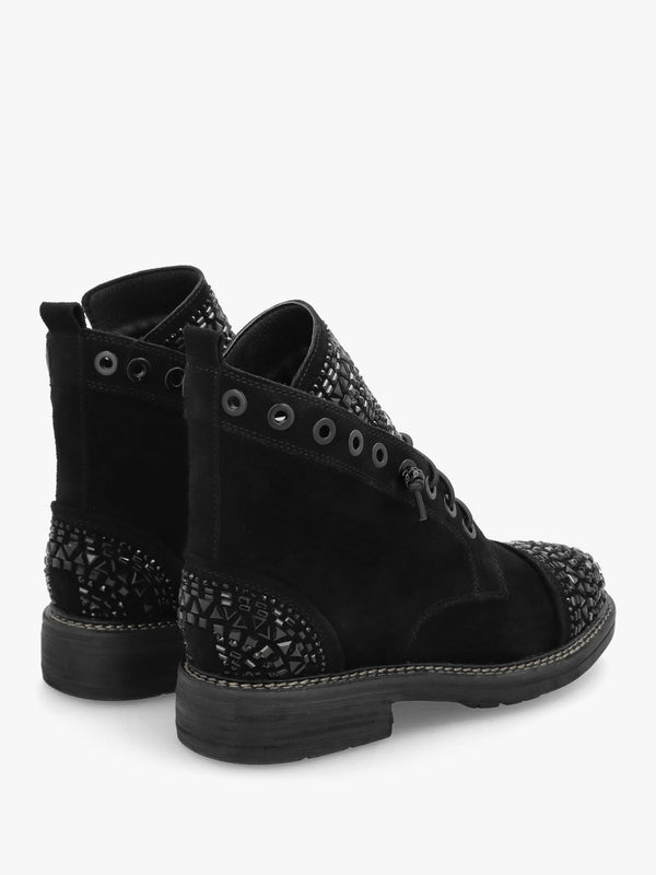 Angel Black Suede Diamante Embellished Ankle Boots
