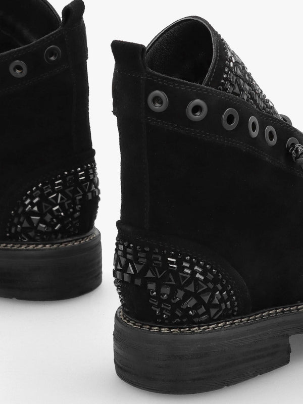Angel Black Suede Diamante Embellished Ankle Boots