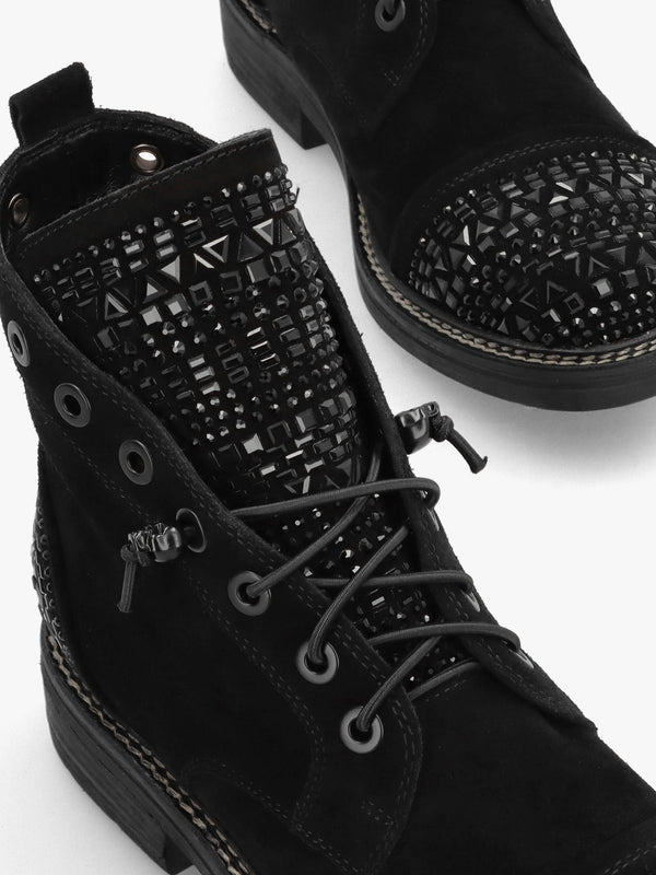 Angel Black Suede Diamante Embellished Ankle Boots