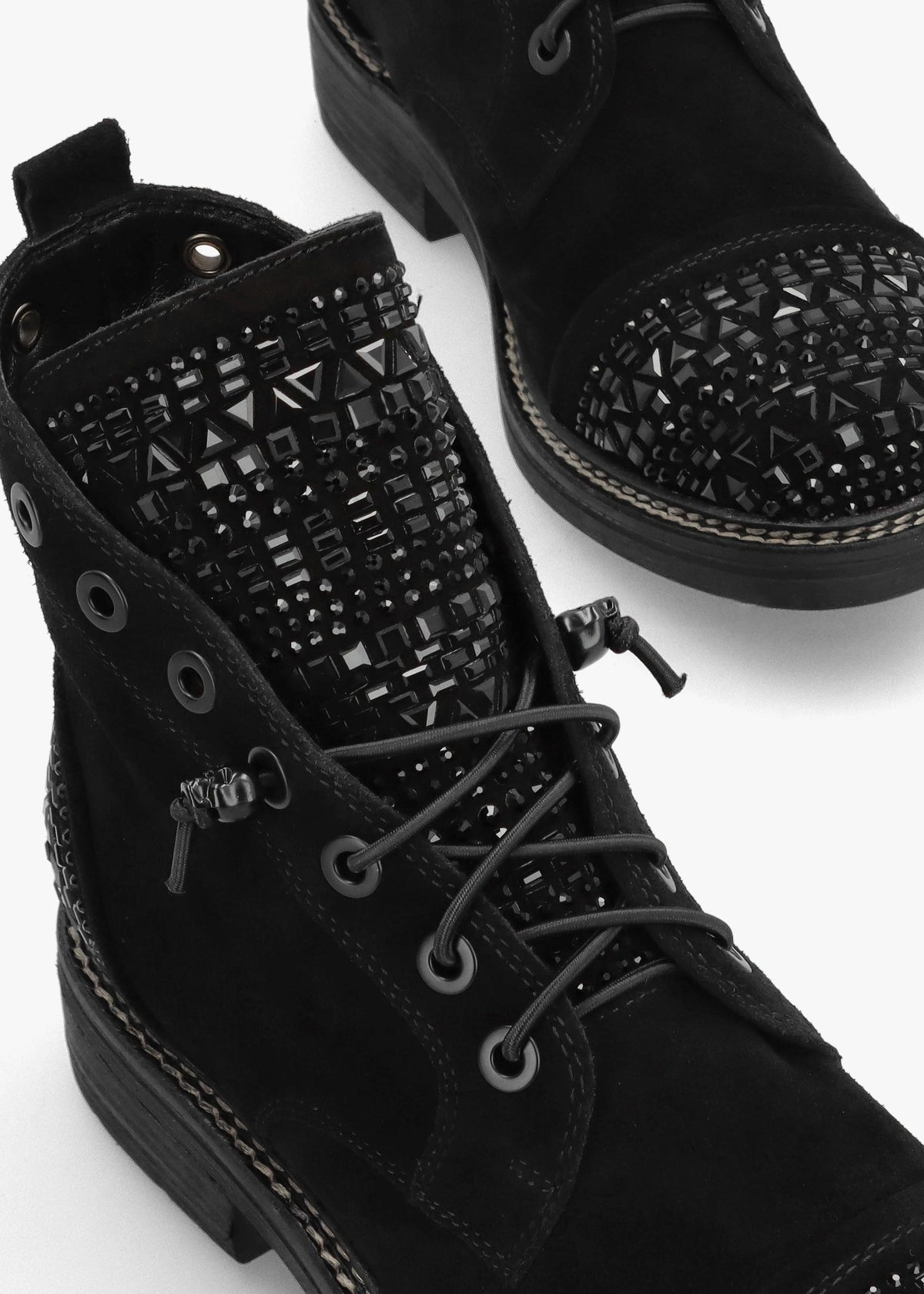 Angel Black Suede Diamante Embellished Ankle Boots