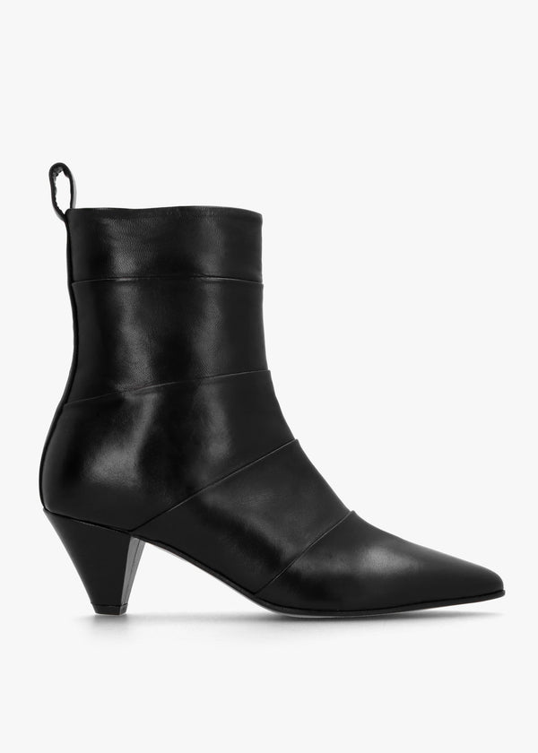 Napel Black Leather Pannel Cone Heel Ankle Boots