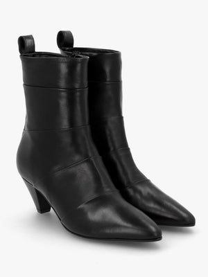 Napel Black Leather Pannel Cone Heel Ankle Boots