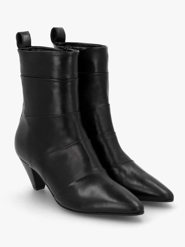 Napel Black Leather Pannel Cone Heel Ankle Boots
