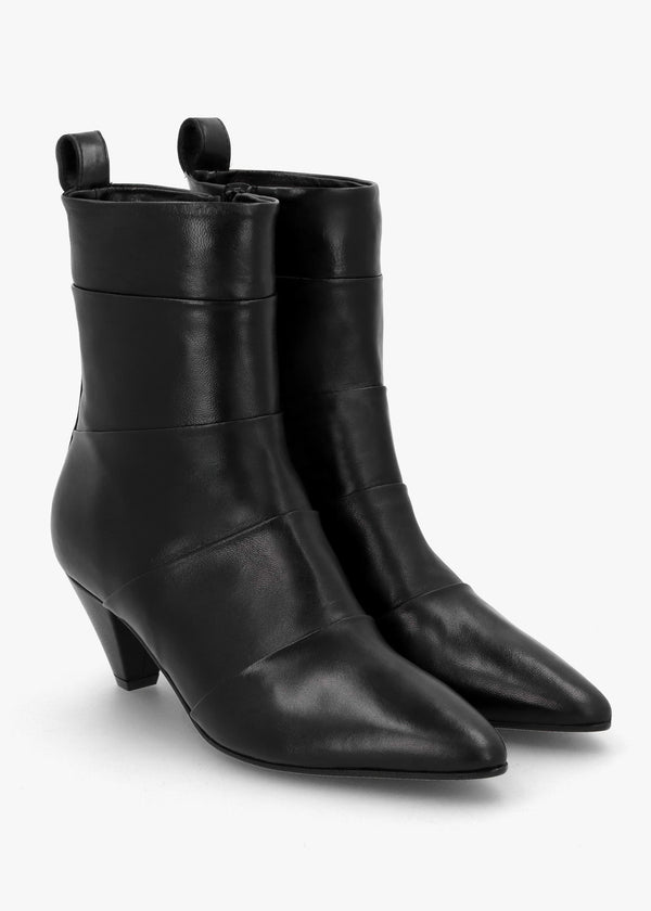 Napel Black Leather Pannel Cone Heel Ankle Boots