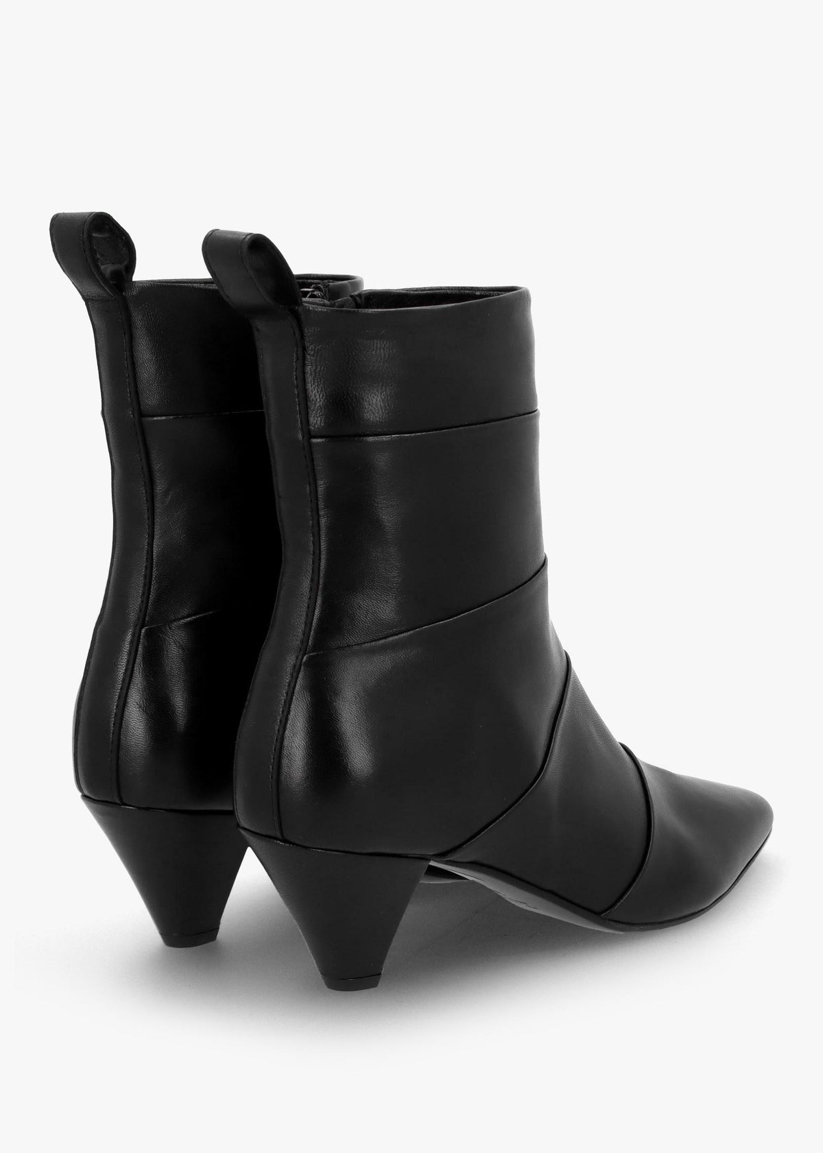 Napel Black Leather Pannel Cone Heel Ankle Boots
