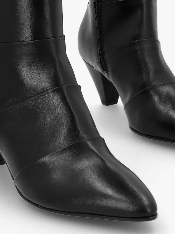 Napel Black Leather Pannel Cone Heel Ankle Boots