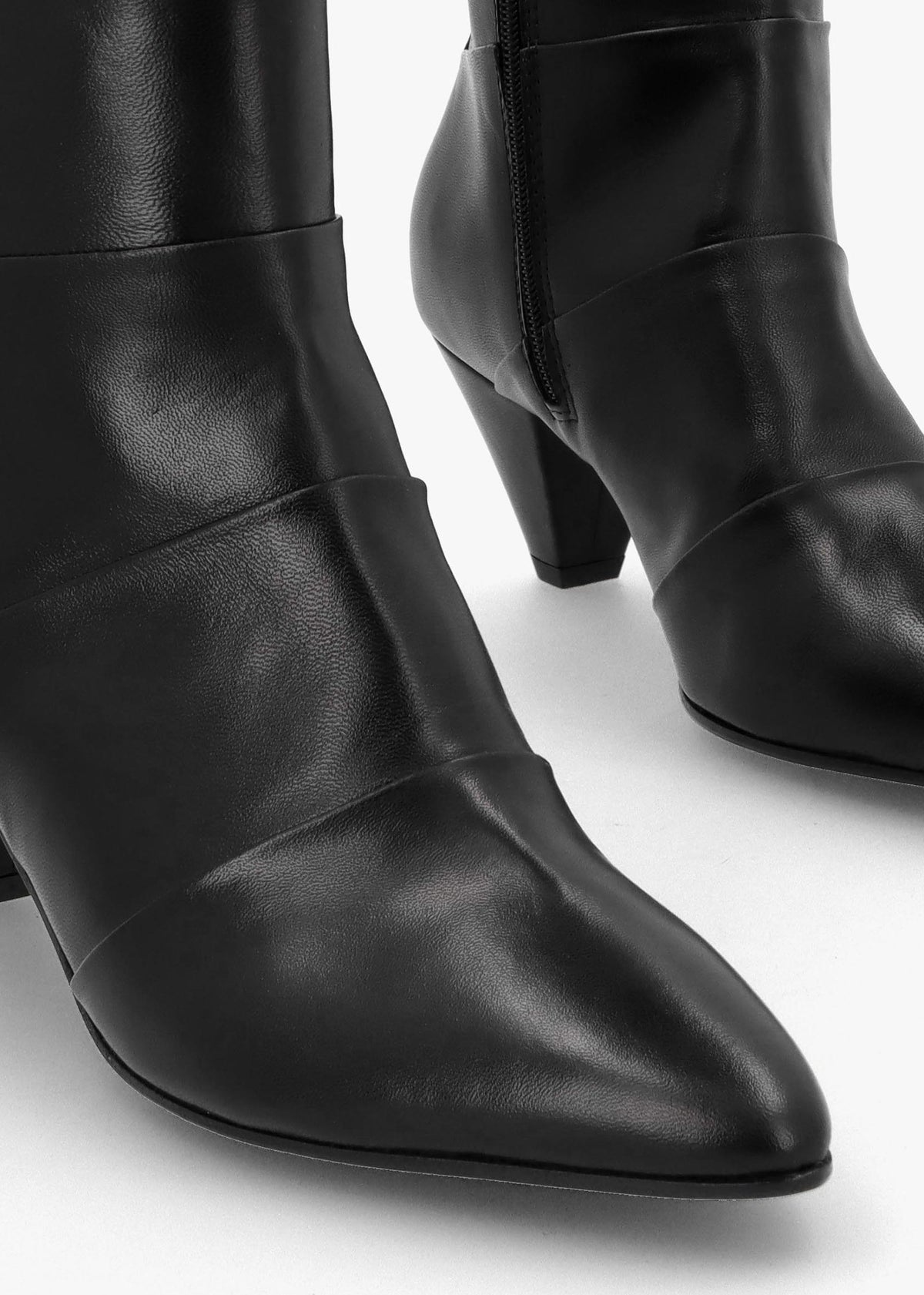 Napel Black Leather Pannel Cone Heel Ankle Boots