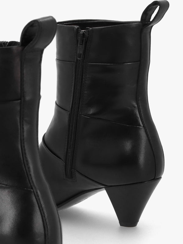 Napel Black Leather Pannel Cone Heel Ankle Boots