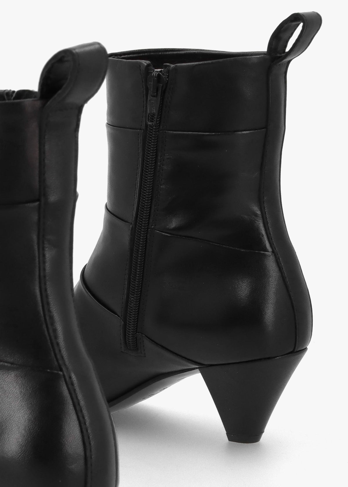 Napel Black Leather Pannel Cone Heel Ankle Boots