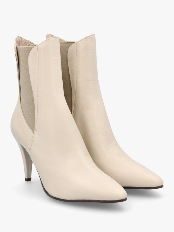 Nelly Cream Leather Cone Heel Chelsea Boots
