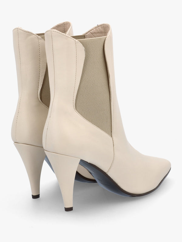 Nelly Cream Leather Cone Heel Chelsea Boots
