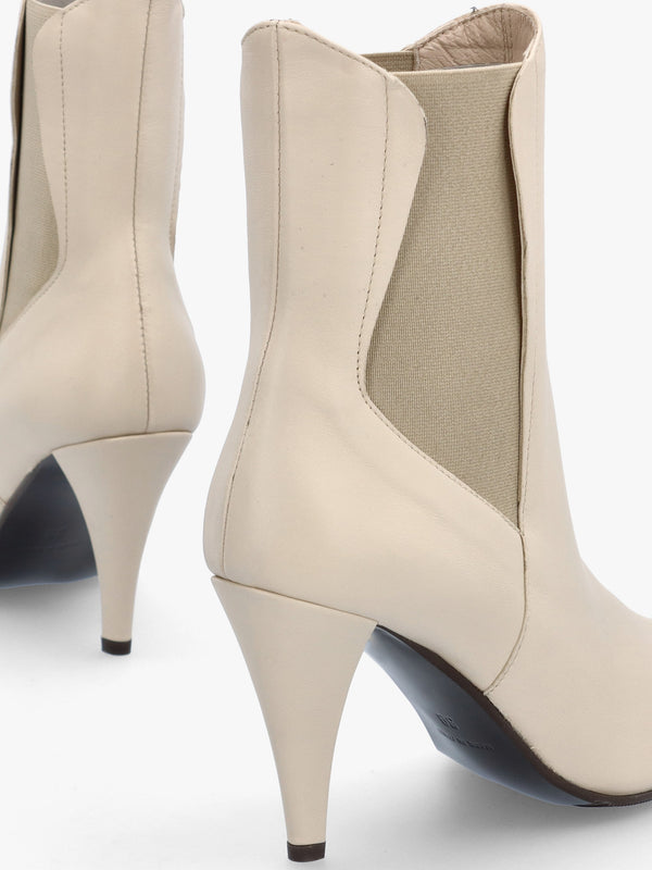 Nelly Cream Leather Cone Heel Chelsea Boots