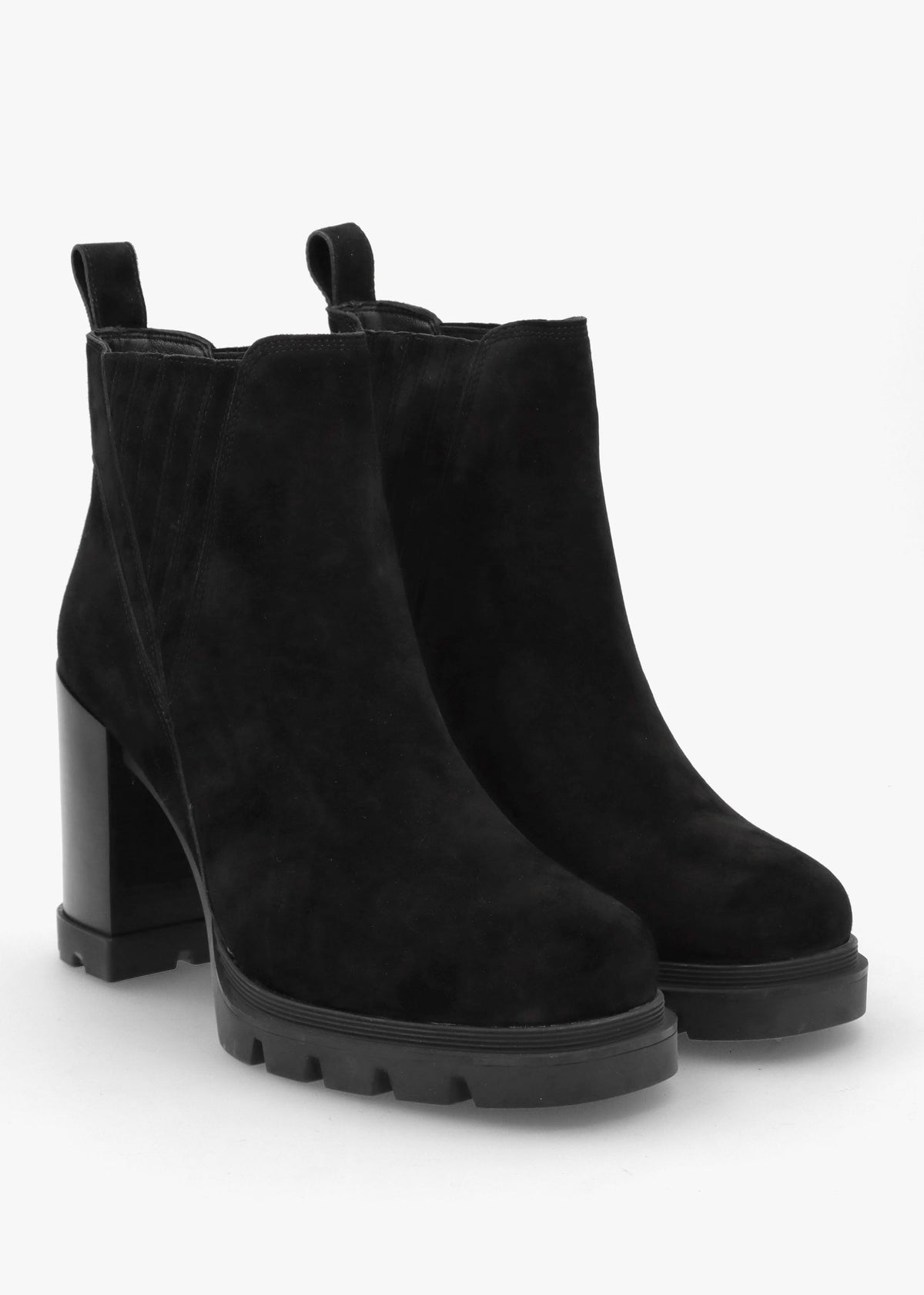 Selly Black Suede Block Heel Chelsea Boots