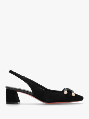 Sacha Black Suede Block Heel Sling Backs