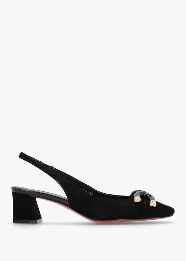 Sacha Black Suede Block Heel Sling Backs
