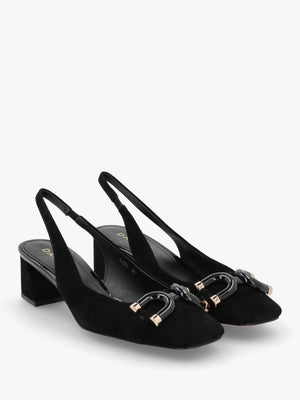 Sacha Black Suede Block Heel Sling Backs