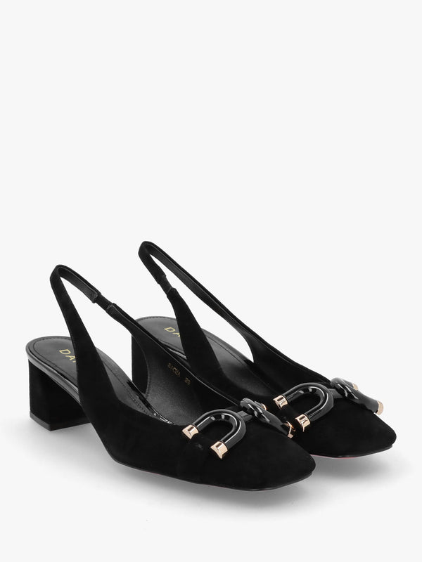 Sacha Black Suede Block Heel Sling Backs