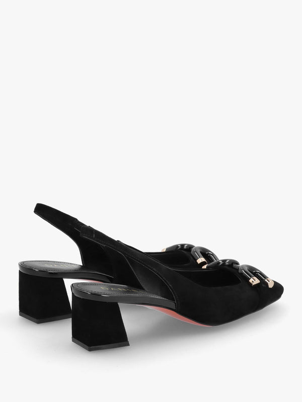 Sacha Black Suede Block Heel Sling Backs