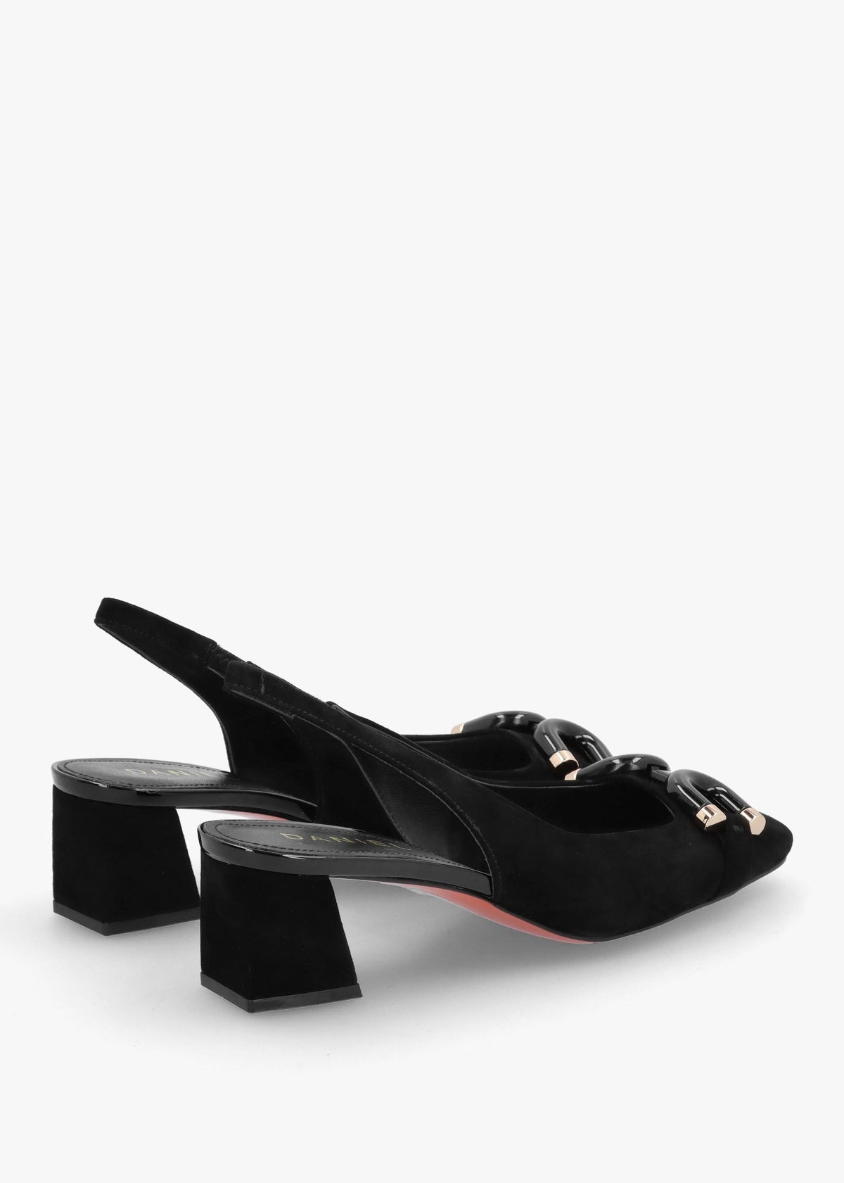 Sacha Black Suede Block Heel Sling Backs
