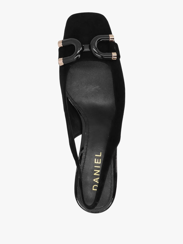 Sacha Black Suede Block Heel Sling Backs