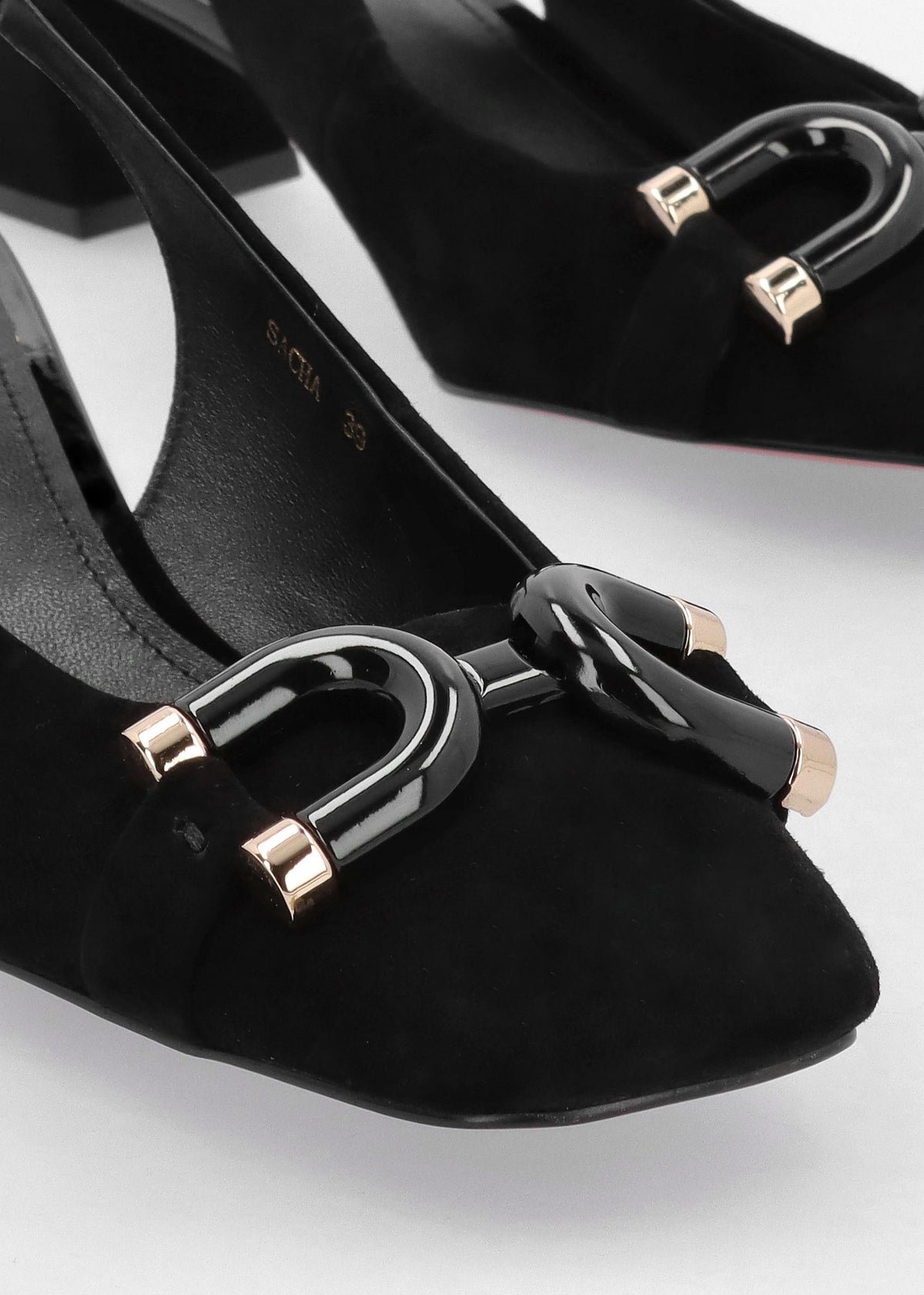 Sacha Black Suede Block Heel Sling Backs
