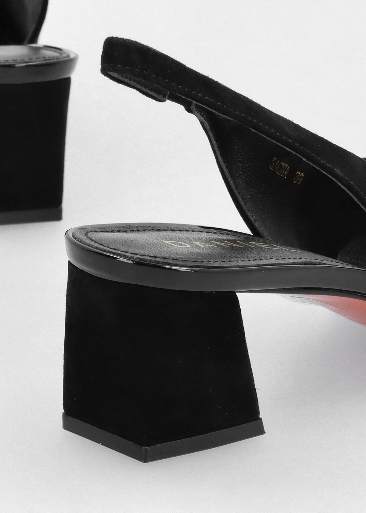 Sacha Black Suede Block Heel Sling Backs