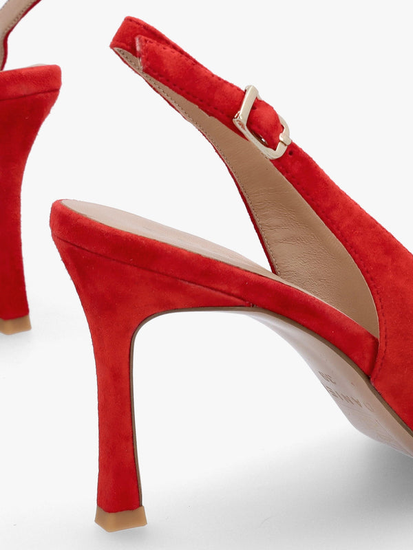 Elove Red Suede Crystal Heart Toe Cap Heeled Sling Backs