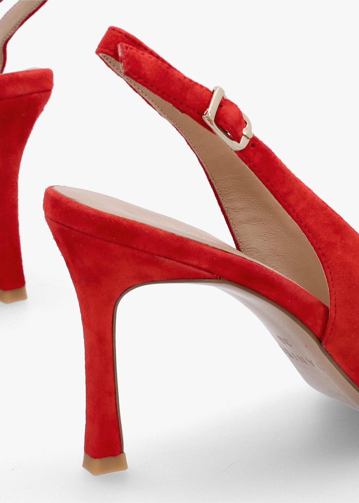 Elove Red Suede Crystal Heart Toe Cap Heeled Sling Backs