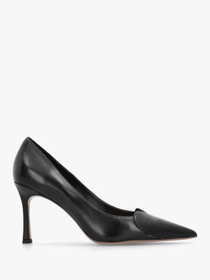 Elove Black Leather Heart Toe Cap Court Shoes