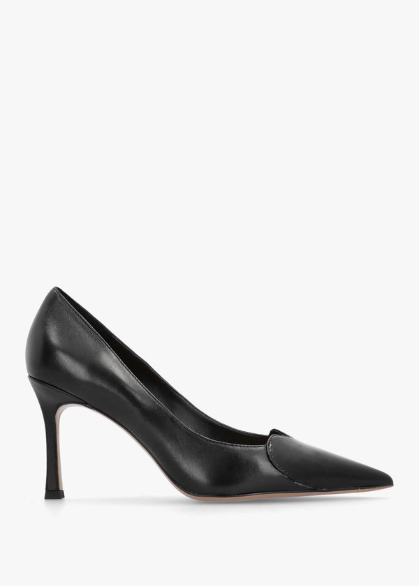 Elove Black Leather Heart Toe Cap Court Shoes