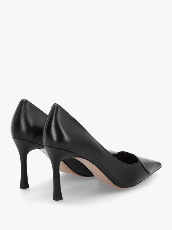Elove Black Leather Heart Toe Cap Court Shoes