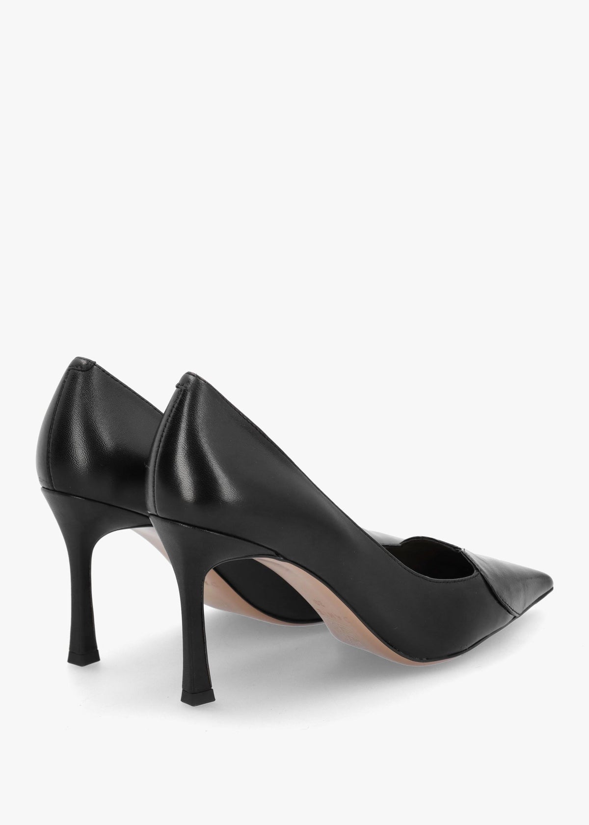 Elove Black Leather Heart Toe Cap Court Shoes