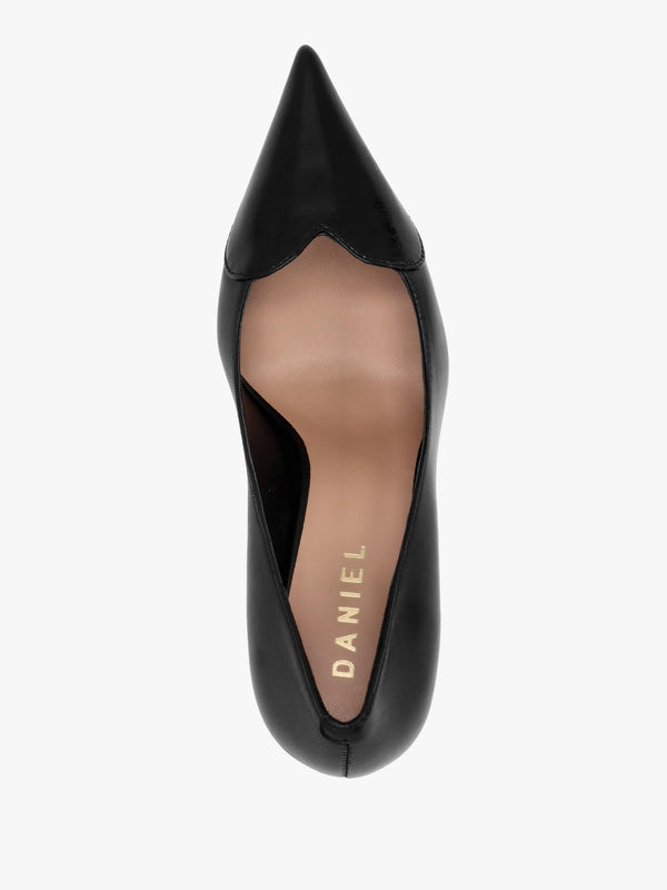 Elove Black Leather Heart Toe Cap Court Shoes