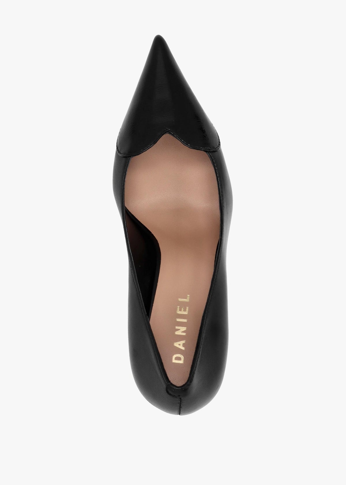 Elove Black Leather Heart Toe Cap Court Shoes