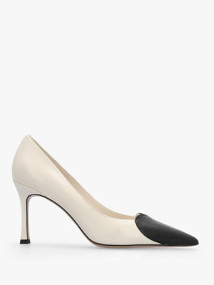 Elove Cream Leather Heart Toe Cap Court Shoes