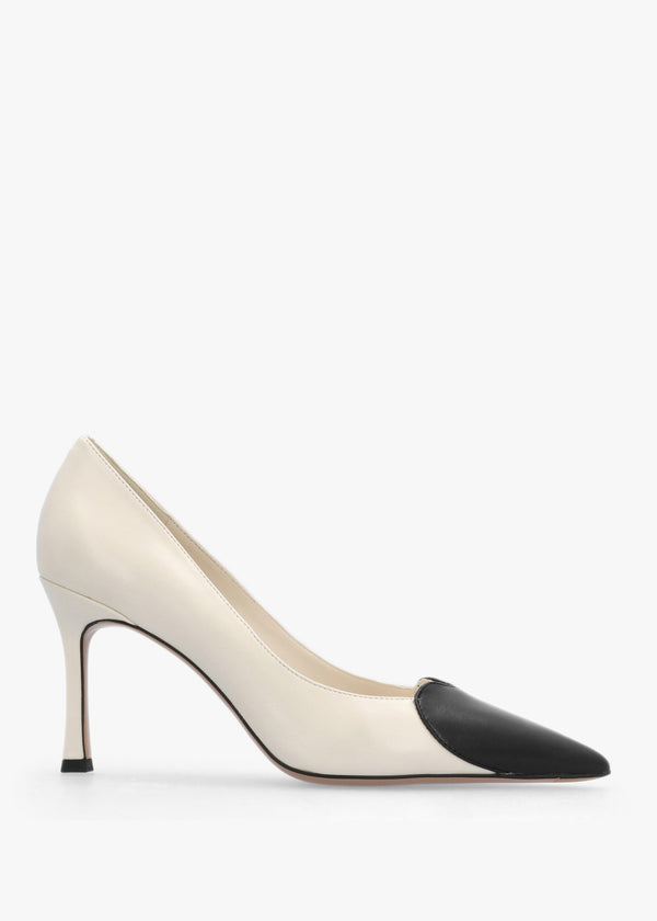 Elove Cream Leather Heart Toe Cap Court Shoes