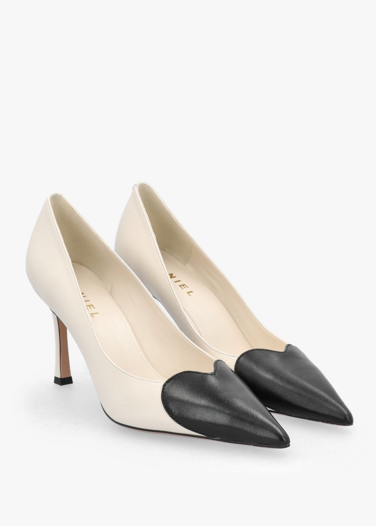 Elove Cream Leather Heart Toe Cap Court Shoes