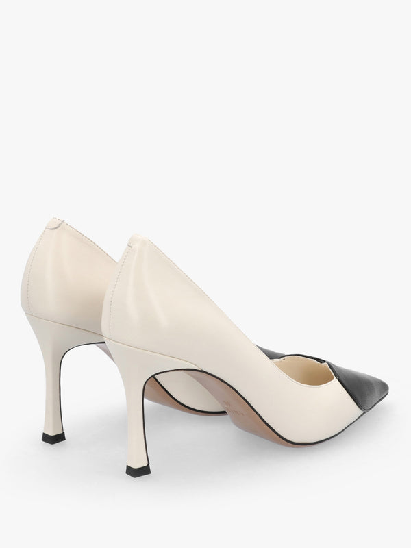 Elove Cream Leather Heart Toe Cap Court Shoes