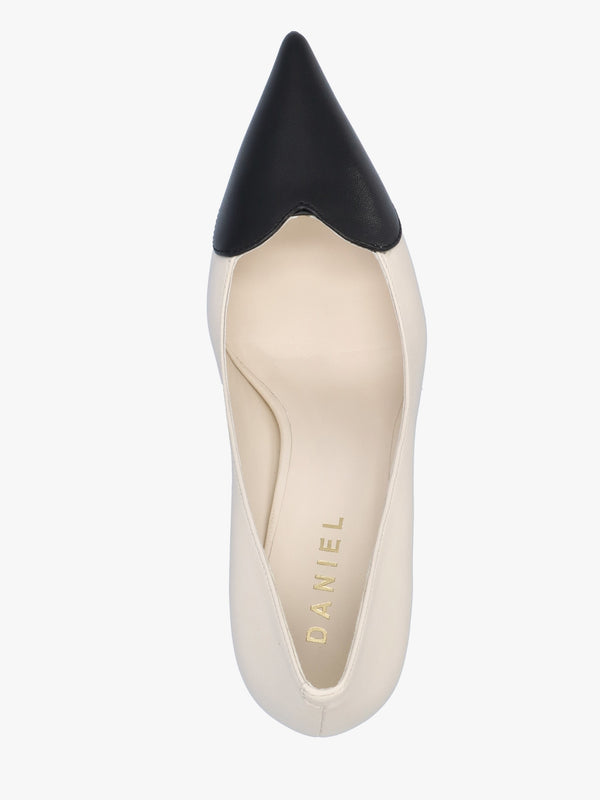 Elove Cream Leather Heart Toe Cap Court Shoes