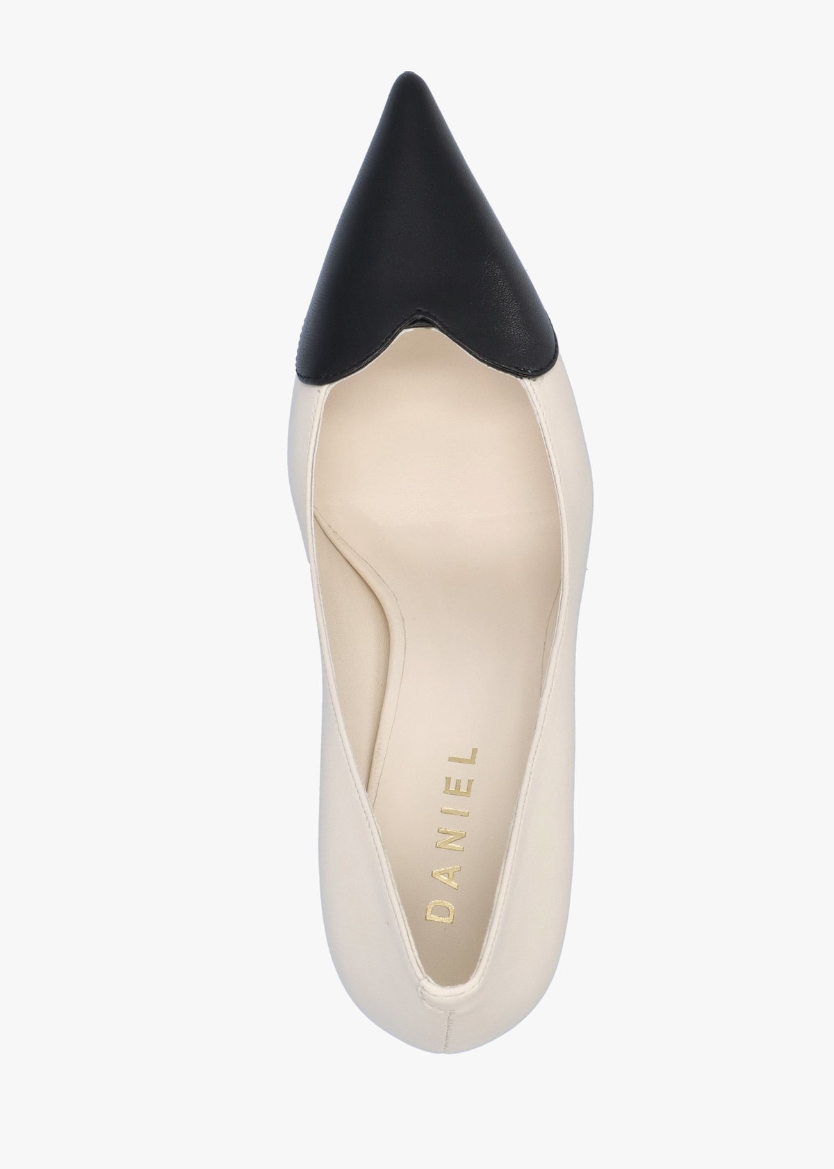Elove Cream Leather Heart Toe Cap Court Shoes