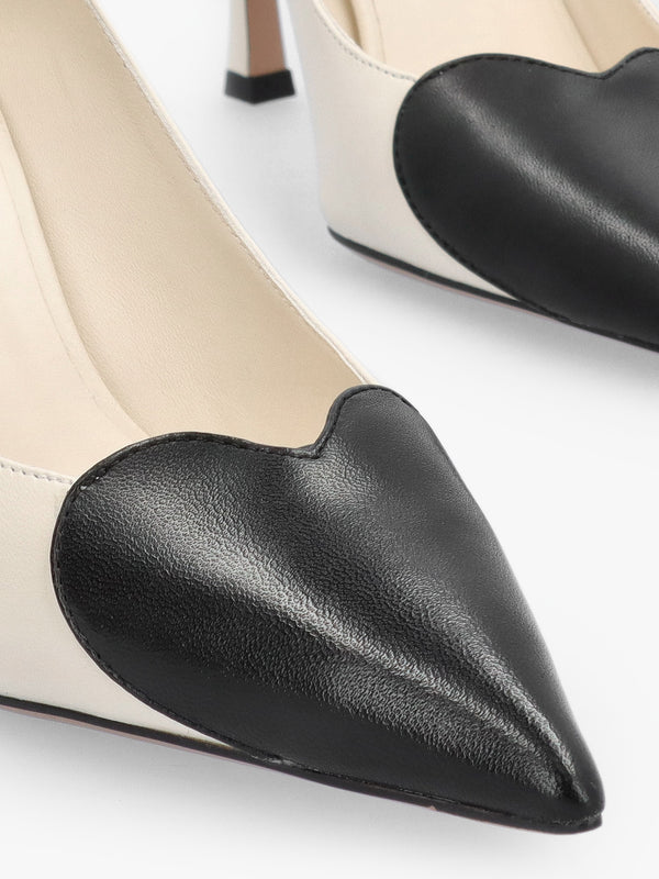 Elove Cream Leather Heart Toe Cap Court Shoes