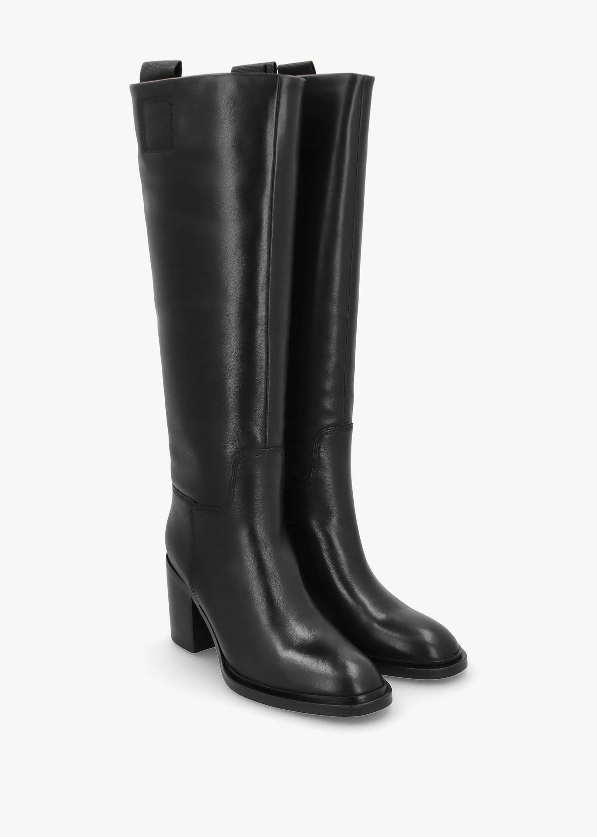 Sound Black Leather Block Heel Knee Boots