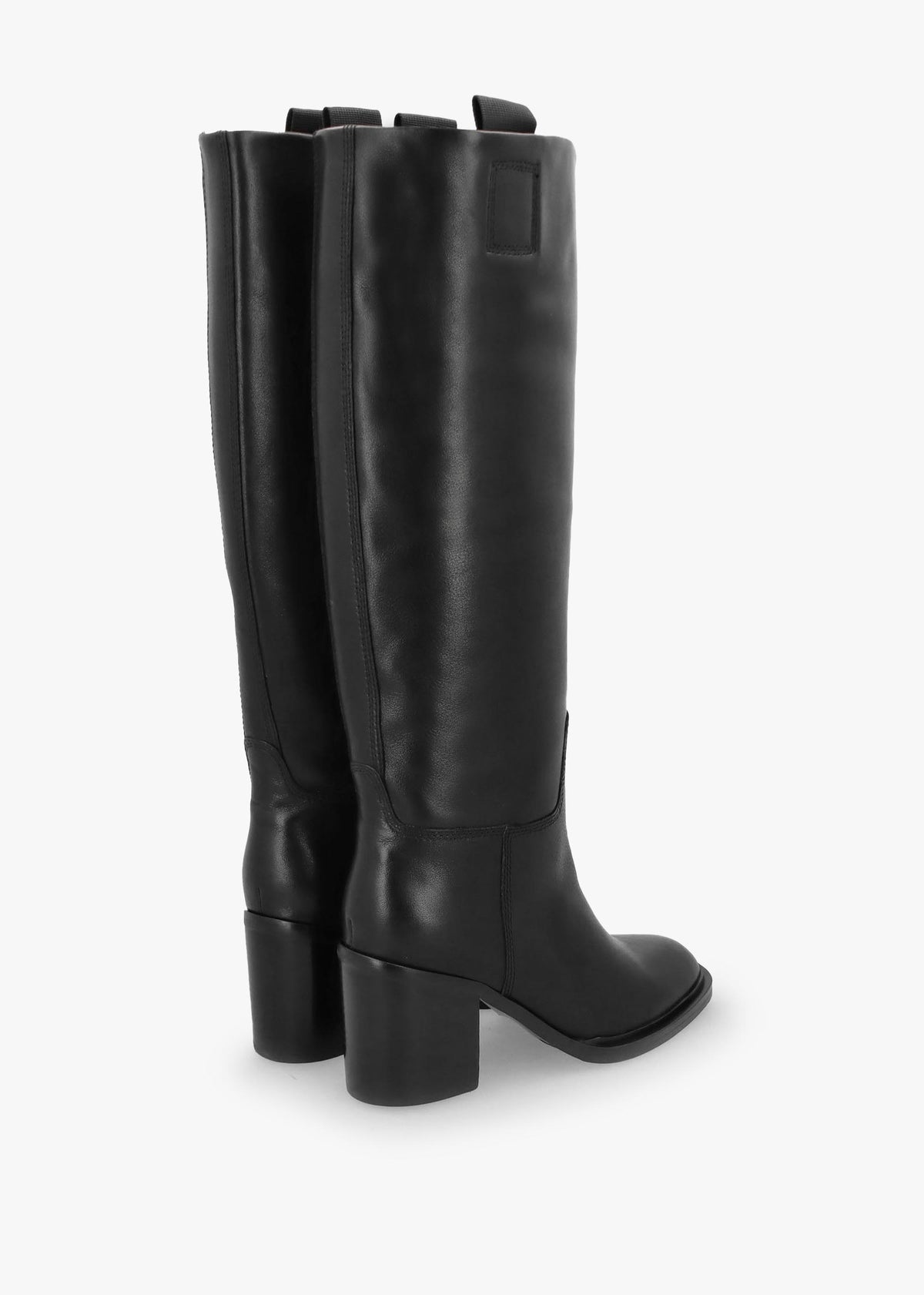 Sound Black Leather Block Heel Knee Boots