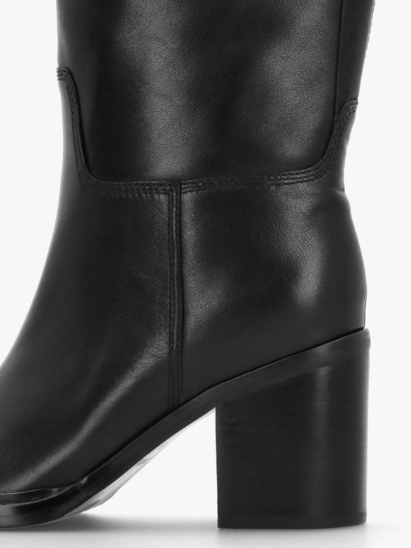 Sound Black Leather Block Heel Knee Boots