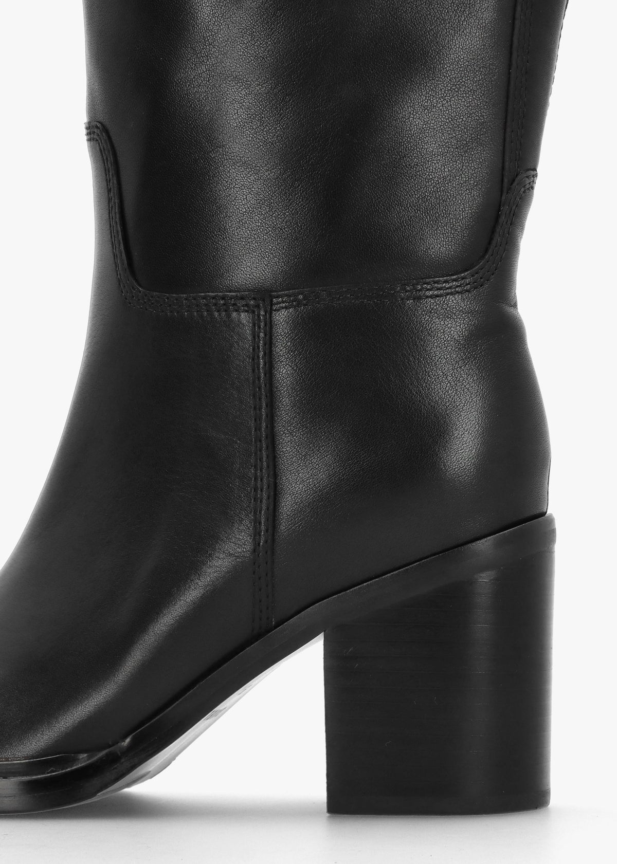 Sound Black Leather Block Heel Knee Boots