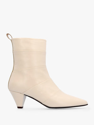 Napel Cream Leather Pannel Cone Heel Ankle Boots
